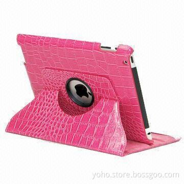 360 Degrees Leather Case for New iPad and Magnetic Inside with Three Stand Degrees
